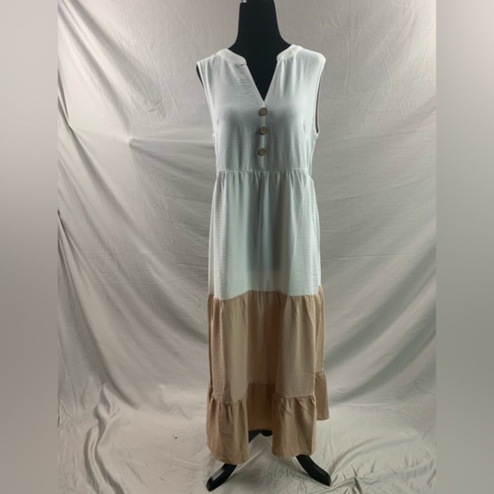 Color block Button Front Ruffle Hem Dress - Picture 6 of 6